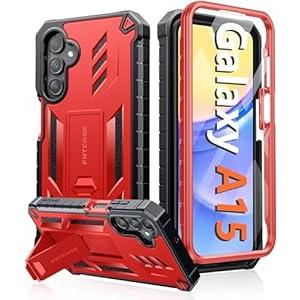 FNTCASE for Samsung Galaxy A15-5G Case: Military Grade Drop Proof Protection Phone Cover with Kickstand | Heavy Duty Rugged Full Body Protective Shockproof Matte Textured TPU Cases - 6.5 Inch (Red)