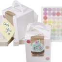 30 Pcs Individual Cupcake Boxes White Single Cupcake Boxes 1 Hole Cake Box with Clear Window Inserts and 2 Sheets of Stickers for Wedding Birthday Party Favors