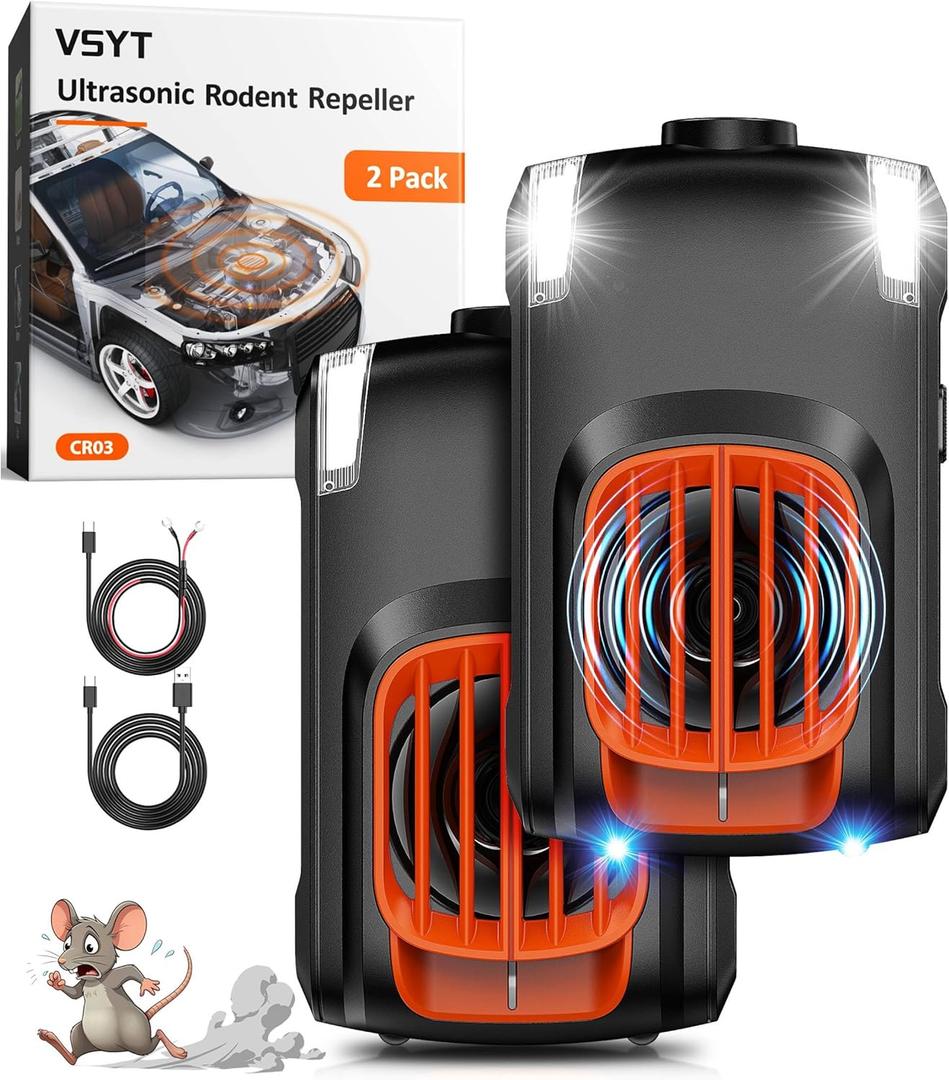 2 Packs Rodent Repellent for Car Engines Ultrasonic Mouse Pest Bat Repeller for Car Under Hood Keep Rat and Mice Out of Vehicle, Automobile, Truck, Garage, Barn, Indoor