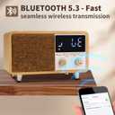Retro Bluetooth Speaker Clock Radio with Fabric Grille&Wood Finish,Vintage FM Radio with Dual Alarm,Dimmable LED Display for Bedroom Nightstand,Office Desk,Loud Sound,Rechargeable,Knob Control ,TF&AUX