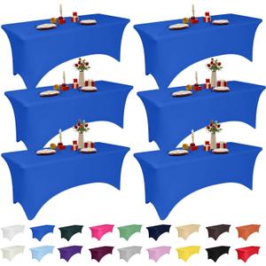6 Pack 6 Feet Royal Blue Spandex Tablecloth for Rectangular Tables, Fitted & Stretch, Washable, Wrinkle Resistant, Perfect for Event, Wedding, Party, Banquet, Cocktail, Festival, and Table Protector
