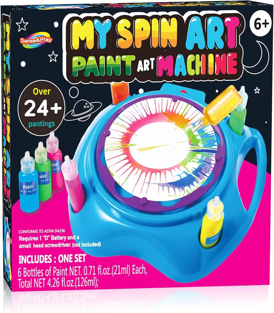 Spin Art Machine for Kids Ages 6-8,Adjustable Speed Arts&Crafts Paint Spinner Toy with Origami Artwork, Thicker Splatter Guard, Battery Operated Kids Crafts Kits, Gift Boys Girls (blue)