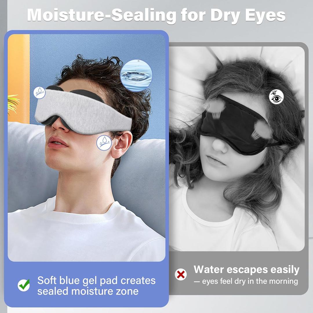 Dry Eye Sleep Mask  100% Blackout Sleep Goggles for Dry Eyes, Adjustable Hydrating Eye Mask for Sleeping, Soft Silicone Moisture Goggles for Men & Women, Great for Travel, Shift Work, Grayish-White