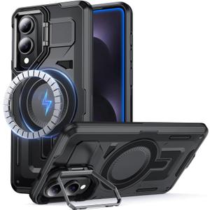 for Samsung Galaxy S25 Edge Case Compatible with MagSafe[Built-in Camera Stand][Military-Grade Shockproof][Dual Layer Protection] Heavy Duty Outdoor Rugged Bumper for S25 Edge Phone Case,Black