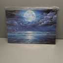LURENCZH Ocean Moon Canvas Wall Art Night Full Moon Picture Wall Decor Blue Seascape Painting Prints Living Room Office Decor Framed(Moon-2,16.00" x 24.00")