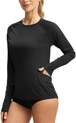 Viodia Rash Guard for Women UPF 50+ SPF UV Long Sleeve Shirts Sun Protection Dri Fit Hiking Swim Shirt with Pockets, Small