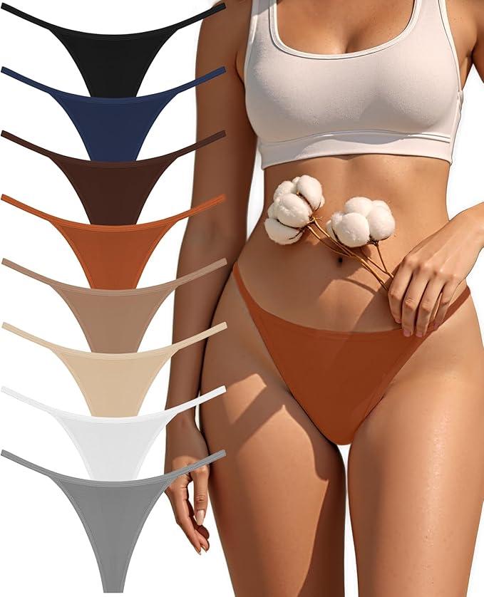 Cotton G-String Thongs for Women Underwear Breathable Stretch Low Rise Panties T-back Sexy Ladies 8 Pack, M