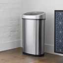 NINESTARS CB-DZT-50-98-1C Automatic Touchless Motion Sensor Oval & Rectangular Trash Can Combo Set, 13.2 Gal. 50 L. & 2.1 Gal.8 L., Stainless Steel