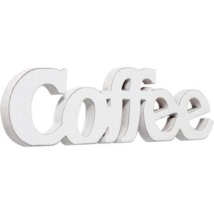 Rustic Distressed White Coffee Sign for Tabletop for 14", Wall Hanging Farmhouse Signs for Coffee Station, Wood Signs for Home Decor Kitchen Shelf Christmas