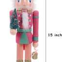 Christmas Nutcracker Ornament 15inch King Soldier Nutcracker Suitable for Table, Fireplace Decoration Christmas Party Supplies (Pink Holding Christmas Tree)