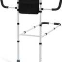 Bed Rails for Elderly Adults Safety, Bed Assist Rails for Seniors with Non-Slip Ergonomic Handle, Floor Support & Storage Pocket, Adjustable Bed Rail Fits Twin, Full, Queen & King Beds