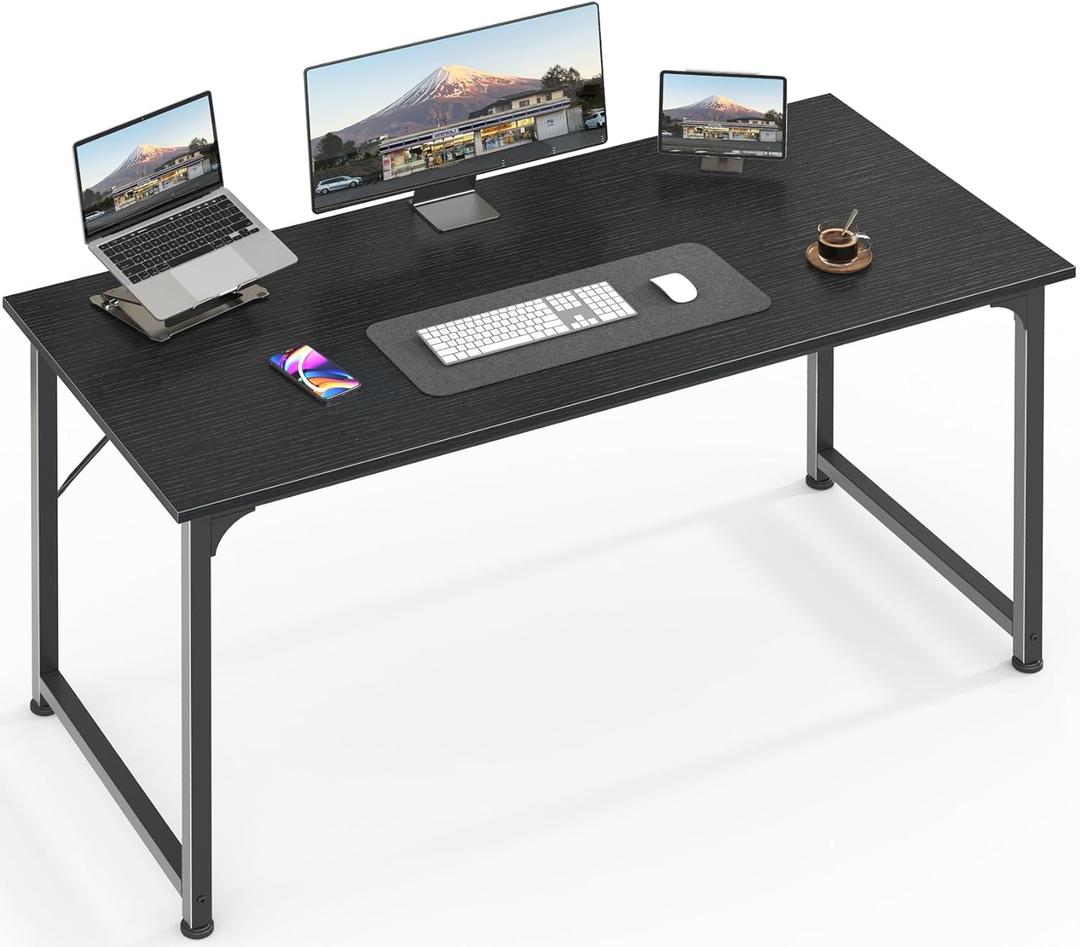Huuger 48 Inch Office & Gaming Desk with Storage, Modern Simple Design, Large Legroom, Black Metal Frame
