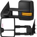 Tow Mirrors Compatible with 2014-2018 Chevy Silverado GMC Sierra, Sequential Switchback Turn Signal, Backup/Arrow Light, Power Heated, Dual Glass, Manual Telescoping Folding, Black Housing