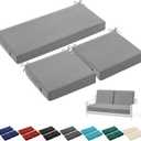 Leinuosen 3 Pcs Outdoor Chair Cushions Set 44 x 19 Inch Loveseat Waterproof Patio Furniture Love Seat Pad Cushions with Ties for Square Settee Indoor Sofa Wicker Couch Bench(Light Gray)