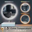 KWW 24 Inch Large Modern LED Round Bathroom Vanity Mirror, Color Temperature Adjustable, Anti-Fog Dimmable Lights, Easy to Install, Wall Mounted Makeup Mirror with Smart Touch Button