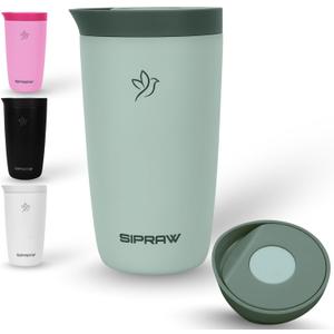 Travel Coffee Mug Tumbler, Reusable Iced Coffee Hot Coffee Cup, Double Wall Insulated Thermal Stainless Steel, Hot and Cold Tumbler for Coffee Lovers, Gift for Women Men, 12 oz, Pastel green