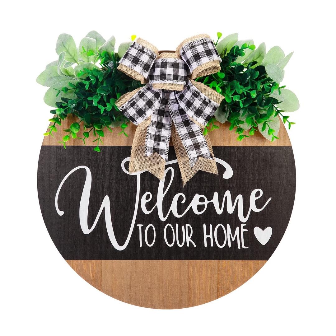 Interchangeable Welcome Sign for Front Door with 4 Seasonal Wreaths and 14 Changeable Icons, Farmhouse Front Porch Dcor, Front Door Decoration, Seasonal Rustic Wooden Wall Sign home dcor (7wood)