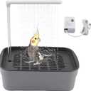 PINVNBY Automatic Bird Bath Shower for Cage,Parrot Bath Box with Pump,Parakeet Bathtub Electric Fountain Circulating Water Contains USB Power Plug for Cockatiel Lovebird Conure Budgie(Gray) (Grey)