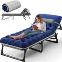 Oxford and Steel Frame 4-Angle Adjustable Foldable Bed Folding Camping Cot Bed with Extra Wide Padded Mattress Support for Adults Outdoor Travel Tent Use(Blue&Gray Mattress,L - 75 * 26'')