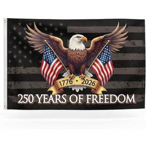 2 x 250 Years of Freedom American Flag 3x5 Ft,250th Anniversary USA 1776-2026, Patriotic Eagle Design Banner