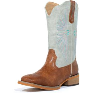SheSole Women's Wide Square Toe Cowgirl Cowboy Boots Mid Calf Fashion Western Boots (8, Tan)