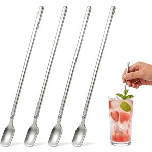 Iced Tea Spoons Long Handle, 11.4-Inch Extra Long Stirring Spoons for Tall Glasses Stainless Steel Long Handle Spoons for Iced Coffee, Milkshake, Sundae, Ice Cream Float & Cocktail, Set of 4