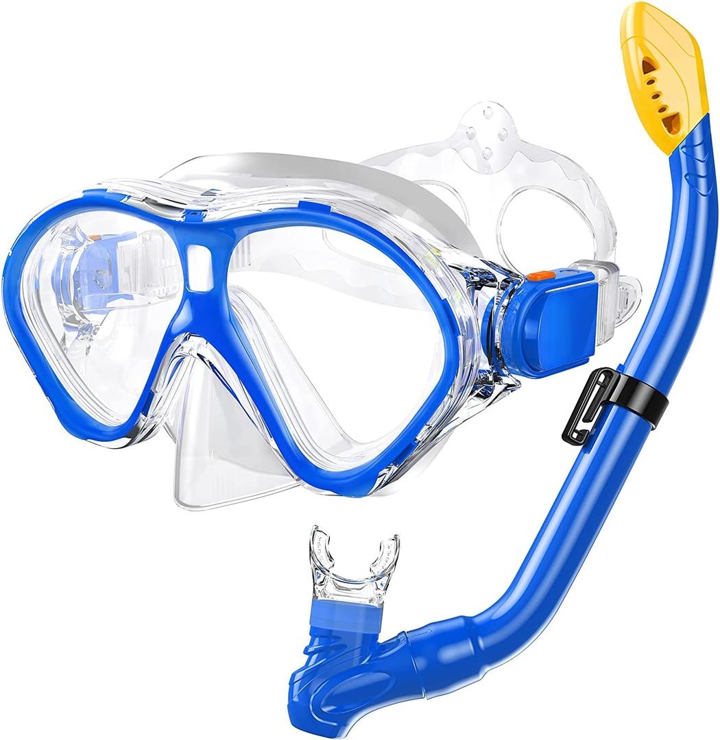 Gintenco Kids Snorkel Set, Diving Mask for Children as Unisex Kids Swimming Goggles, Anti-Fog Diving Mask and Dry Top Snorkel Combo Set for Junior and Youth (Blue)