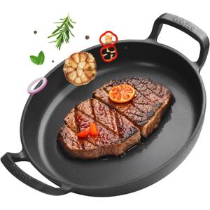 Onlyfire Pre-Seasoned Cast Iron Skillet, Round Frying Pan with Nonstick Grill Surface and Dual Handles, 10 Inch Cast Iron Pan - Compatible With All Stovetops - Oven Safe & Rust Resistant