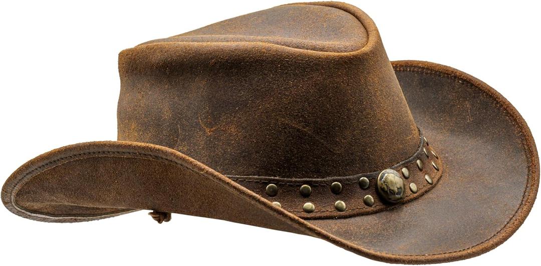 Leather Cowboy hat Also Worn as Outback hat Western Vintage Australian Hats for Men & Women (Medium, Redish Brown)