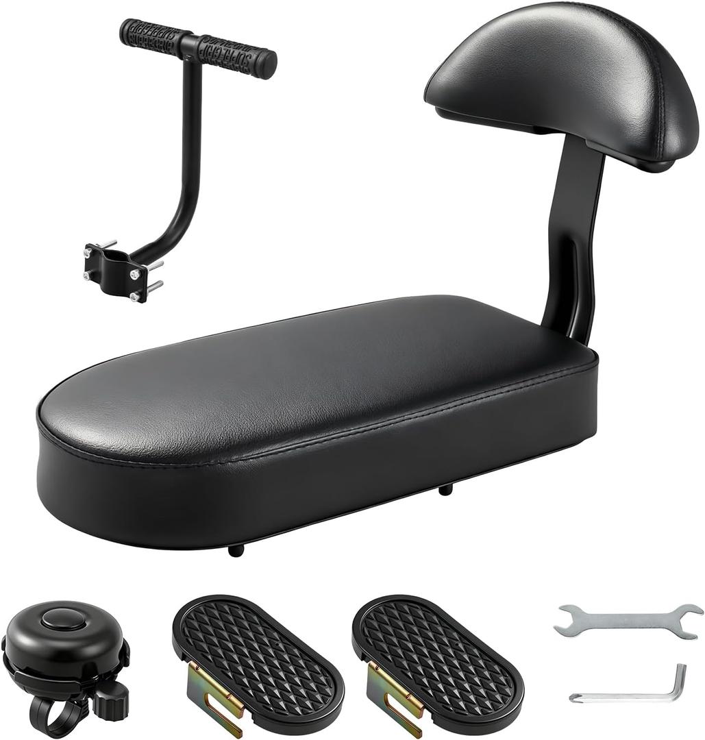 Zacro Kids Bike Seat Set, Comfort Bike Seat with Backrest, Wide Child Bicycle Rear Seat Cushion Back Safety Armrest Handrail Feet Pedals, Children Bicycle Back Seat for Over 5 Years Old