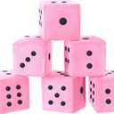Simgoing 6 Pcs 3 Inch Large Pink Plush Dice Jumbo Square Dice Toys Pillow for Educational Toys Casino Game Themed Nights Party Decorations