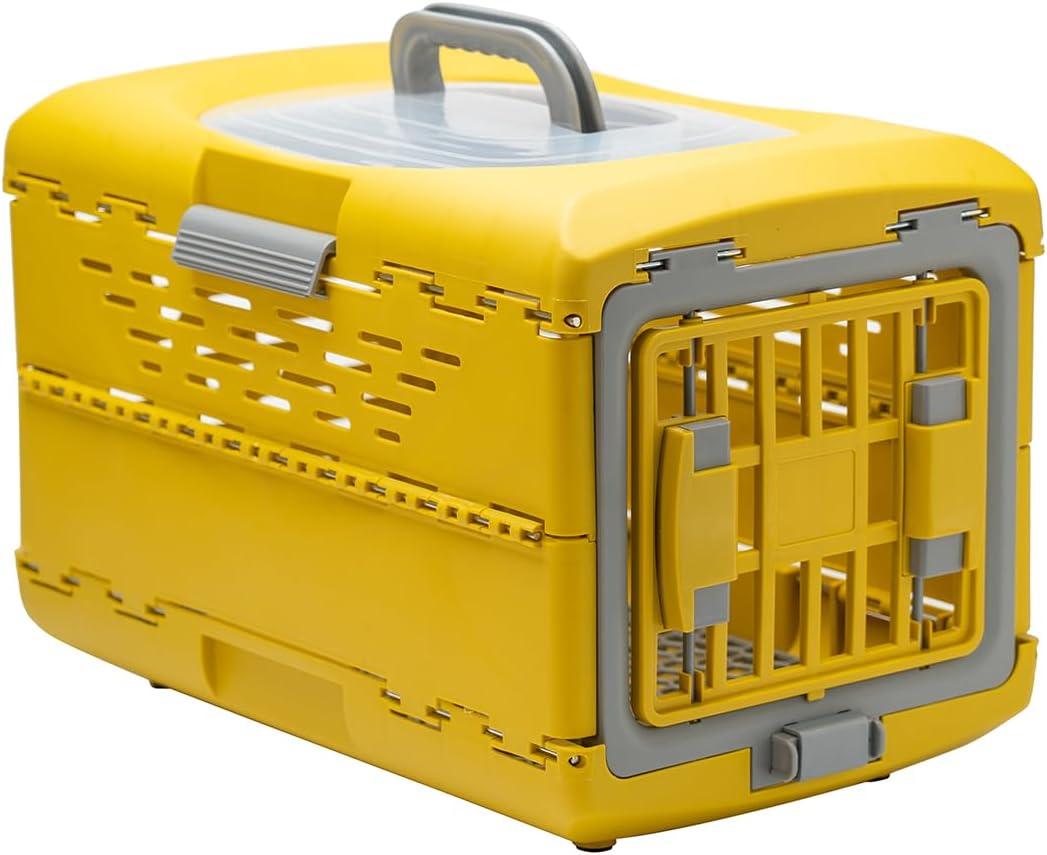 Foldable Transport Box for Dogs, Kittens, Portable Dog Carrier, Cat Bag, Transport Box for 3-4 kg Small Pets, 48 x 30 x 32 cm, Yellow