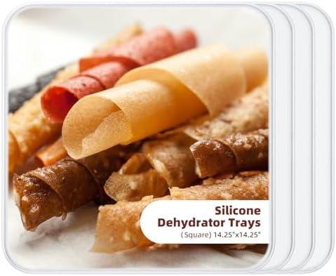 Dehydrator Fruit Roll Trays, [4 Pack] 14x 14inch Fruit Leather Sheet Square Non Stick Silicone Mats with Edge for Dried Liquid/Egg/Herbs/Meat