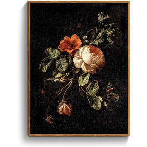 crmotu Vintage Framed Wall Art, Botanical Floral Canvas Art Prints, Still Life Rose Rustic Farmhouse Decor, Antique Flower Black Wall Pictures for Living Room Bedroom Bathroom Office Artwork 12x16in (Stilleven met rozen)