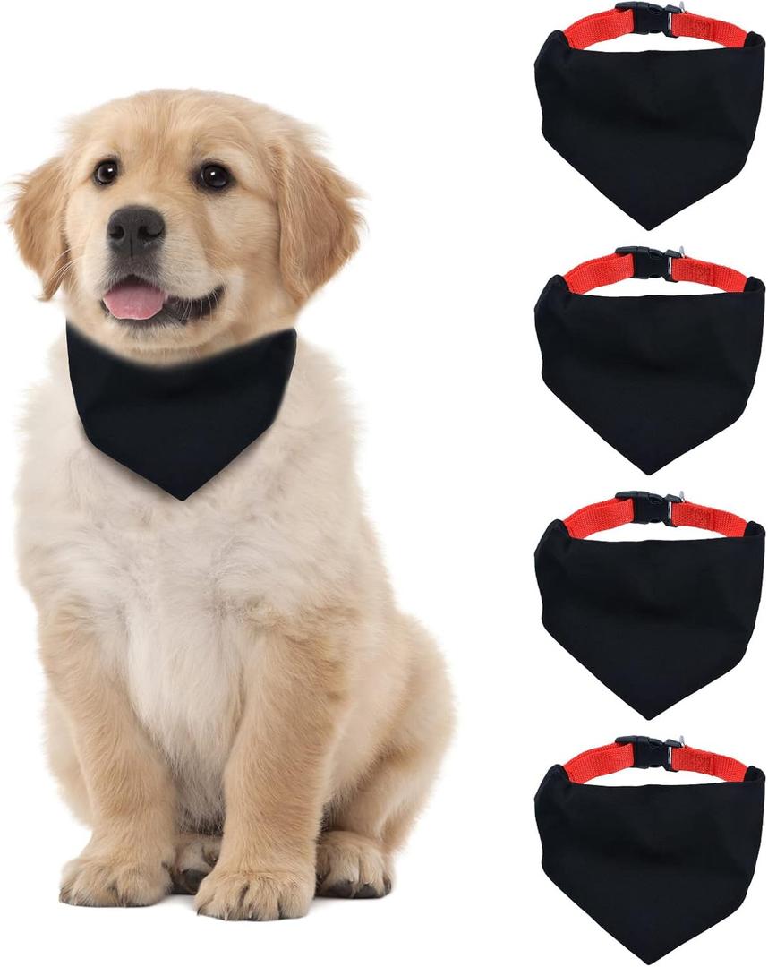 Blank Dog Bandana, 4 PCS Black Pet Bandana Collar with Quickly Release Buckle Adjustable Sublimation Dog Bandana with Removable Red Collar for Small Dogs and Cats, Black L