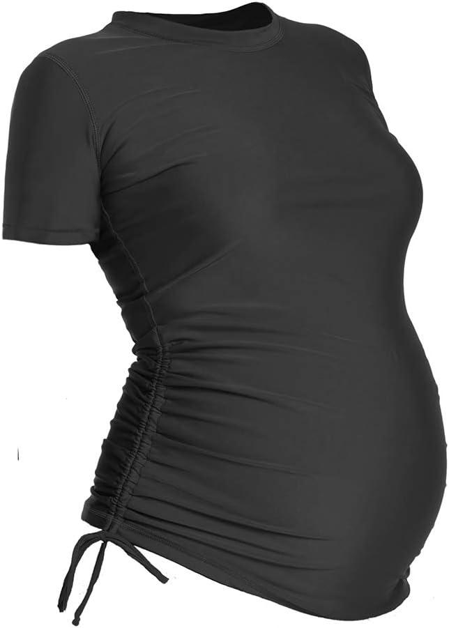 Oceanlily UV Protection 50 UPF Long Sleeve Maternity Swim Shirt - Women's Swimsuit Coverup - Ruched Rash Guard, Large