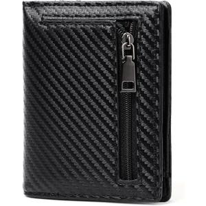 GAEKEAO Mens Wallet Slim Bifold RFID Blocking Thin Credit Card Holder Genuine Leather Minimalist Wallets for Men with Zipper Coin Pocket