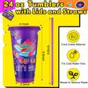 Tellingyou 12 Pack Roller Skating Party Favors Plastic Cups with Lids and Straws 24 oz Reusable Tumblers Water Bottles for Roller Skating Party Supplies