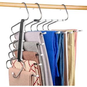 2 Pack Pants Hangers Space Saving Clothes Hangers 5 Layers, Non Slip Pant Hangers for Closet Organizers and Storage, Stainless Steel Jean Hangers Multifunctional Pants Rack for Trouser, Scarf, Skirt