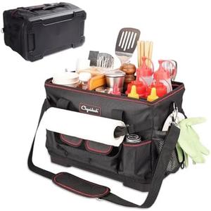 Chyaidach Large Grill Caddy with Hard Bottom, Portable Foldable Griddle Organizer for Blackstone Accessories, Tailgate Essentials, Perfect for Outdoor Grilling, RV, Camping & Grill Gifts for Men