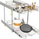 EZKAZA Pull Out Cabinet Organizer 7.5" W x 21" D, 2-Tier Kitchen Cabinet Pullout Shelf and Drawer Organizer Slide Out Pantry Storage Basket, 6.2" W x 21" D x 2.4" H for Bottom Basket Size