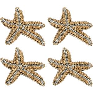 PATIKIL 4 Pcs Starfish Rhinestone Beaded Patch, Starfish Sequin Applique Patches Sew on Fabric Sequin Patch for Clothing Bag Jeans Shoes Hats Jacket DIY Crafts, Yellow