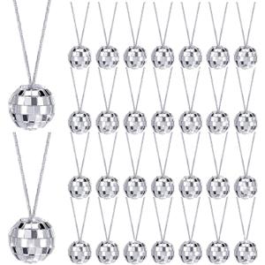 Sureio 30 Pcs Disco Ball Necklaces Bulk Mirror 70s Disco Party Necklaces 1.18 Inch Mini Silver 70s Jewelry Party Decorations for Halloween Festivals Stage Costume Accessories