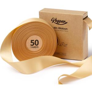 Keypan Champagne Satin Ribbon 1-1/2 Inch 50 Yards Double-Faced Polyester Ribbons for Hair Bows Gift Wrapping Crafts Floral Bouquet Wedding Invitations