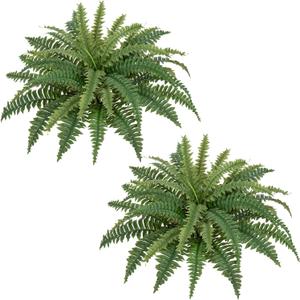 Ferns Artificial Plants Set of 2 Large Faux Ferns for Outdoor Planter 23.6" Dia. Realistic Potted | Hanging Boston Fern | Fake Shrubs for Home Garden Porch Farmhouse Decor