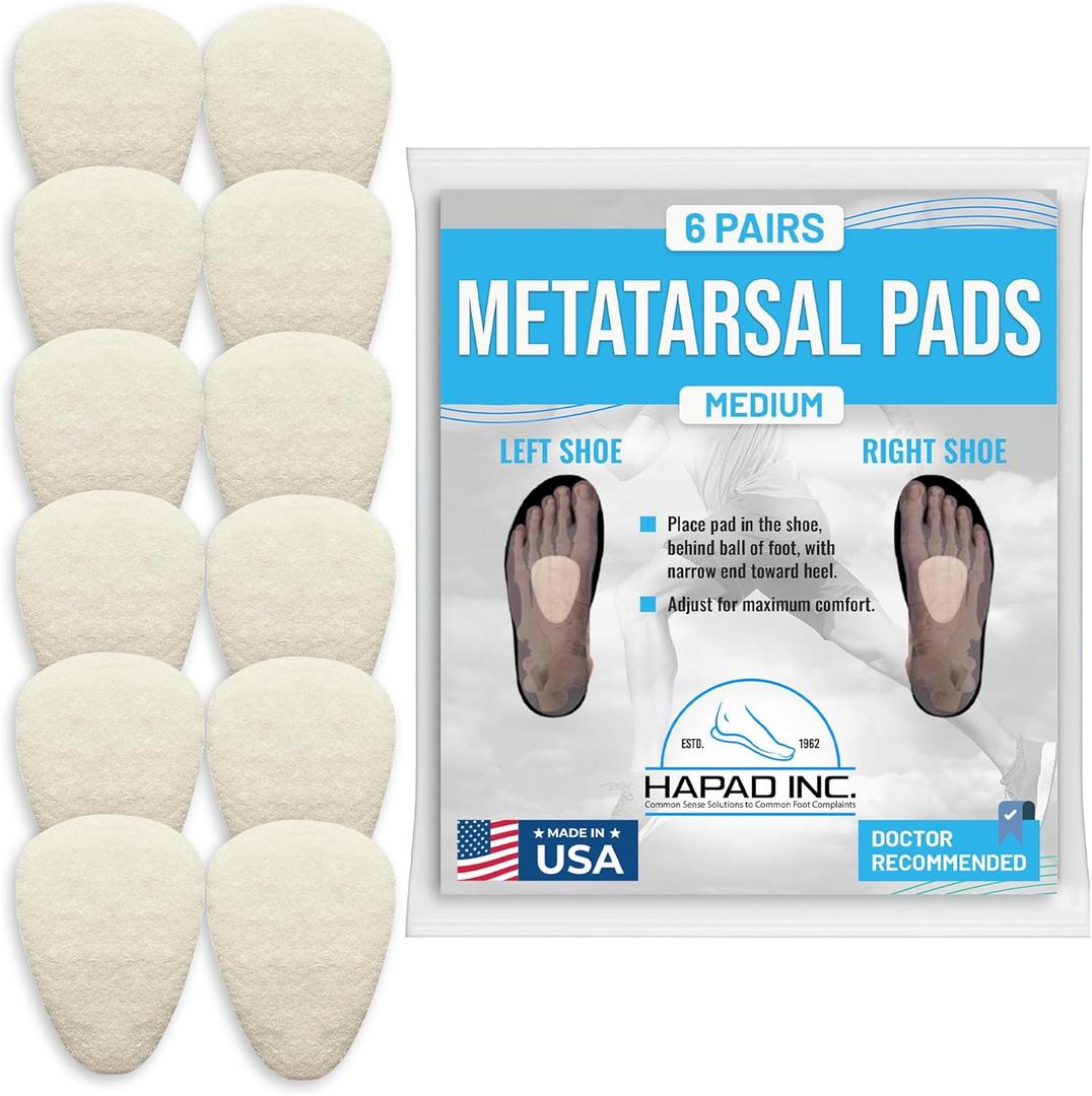 Metatarsal Pads for Women & Men - Medium (Pack of 6) - Reusable Forefoot Pads - Self-Adhesive Shoe Inserts for Mortons Neuroma, Metatarsalgia, Ball of Foot Pain