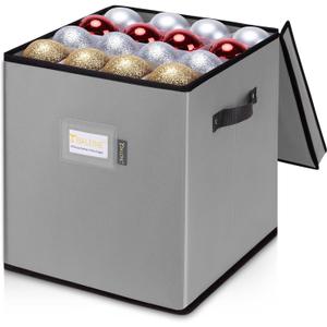BALEINE Christmas Ornament Storage Box with Dividers, Premium Holiday Ornaments Storage Container Bin for Xmas Decorations (64 Ball, Grey, Without Tray)