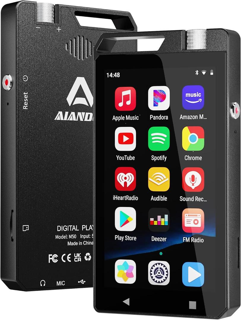 96GB Mp3 Player with Bluetooth and WiFi, 4" HD Full-Color Touch Screen, 3RAM, Mp3 & Mp4 Players with Speaker, Mp3 Player with Spotify, Amazon Music, YouTube, FM Radio, for Kids and Gift