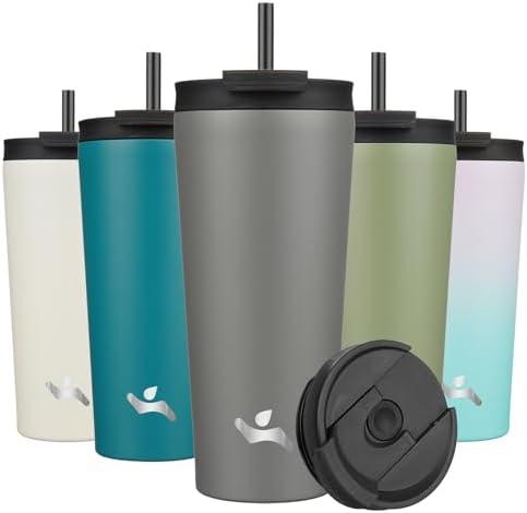 Konokyo 22 OZ Insulated Tumbler with Lid and 2 Straws Stainless Steel Water Bottle Vacuum Travel Mug Coffee Cup,Gray