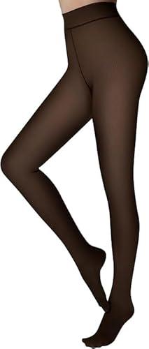 JOYNÉE Women Fleece Lined Tights, Warm Sheer Pantyhose Leggings Thick Translucent Thermal Stockings,Black,Size L-XL